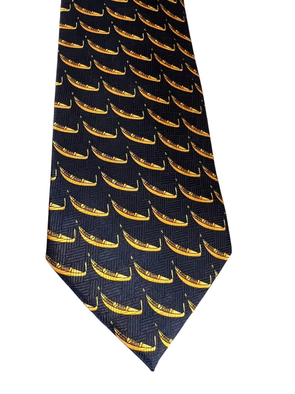 Venezia Italian Silk Tie Black Gold Gondola Print